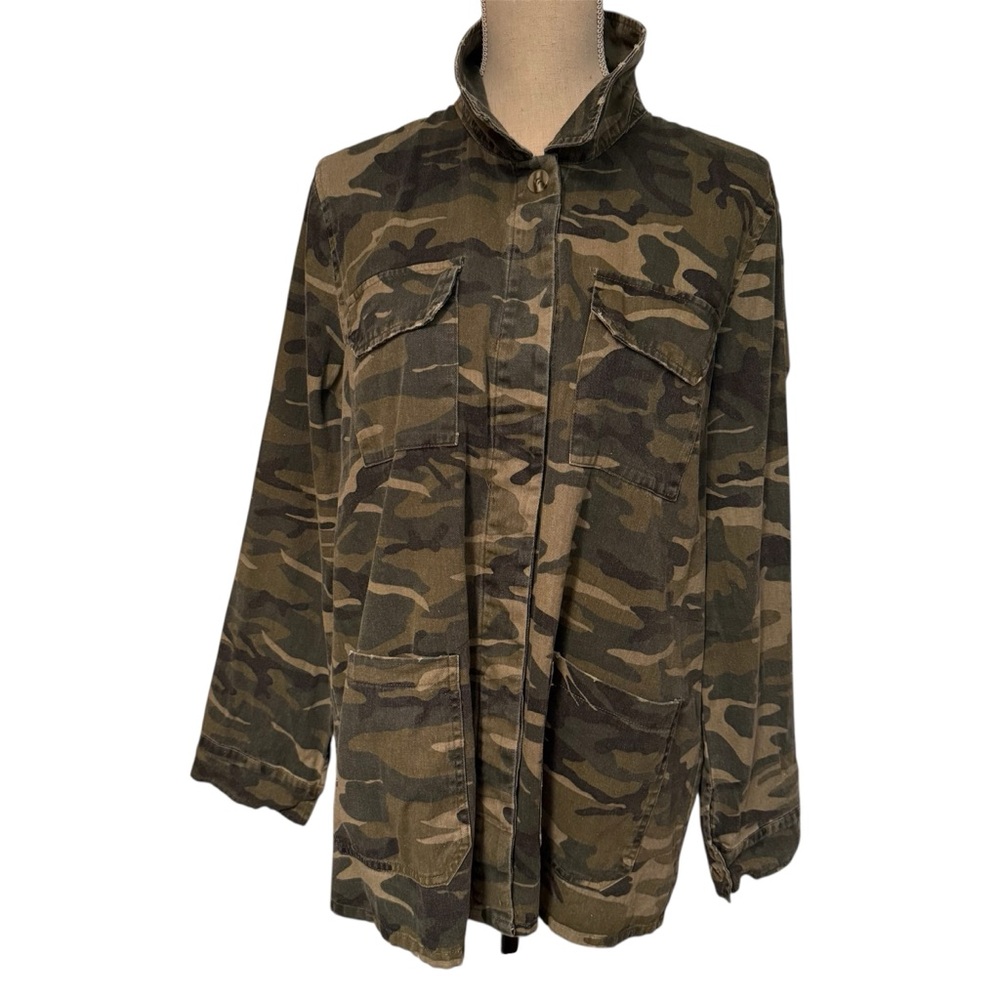 MYSTREE JACKET SHACKET CAMOUFLAGE GREEN LONG SLEEVE BUTTON CLOSE UTILITY SIZE M